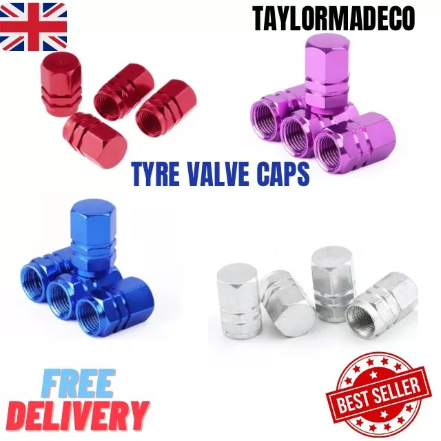 4x Tyre Valve Dust Caps Schrader Car Bike Motorcycle Alloy  UK Seller