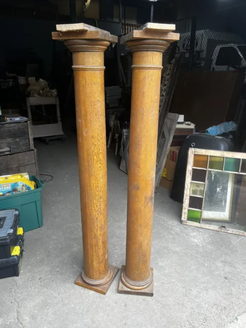 pair c1890 vintage victoeian age oak columns colonnade 60 3/8 x 9” sq x 6” shaft