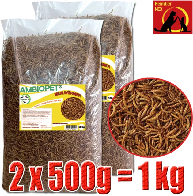 Ambiopet Mehlwürmer getrocknet 2 x 500g für Nager Vögel Reptilien Fisch Koi Igel