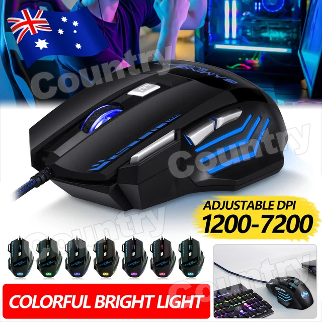 7 Button 7200 DPI LED Wired USB Ergonomic Optical Gaming Mouse For PC Laptop Mac