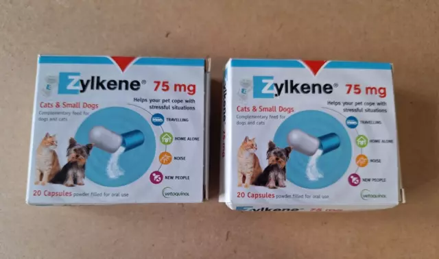 2 Packs of Zylkene Calming Supplements for Cats & Small Dogs 75mg x 40 Capsules