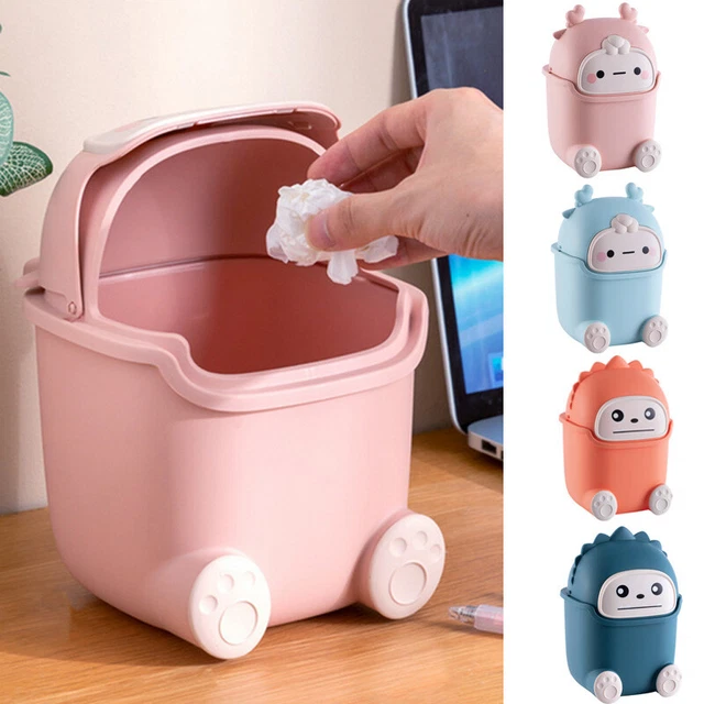 Cute Mini Desktop Trash Can with Lid Tiny Garbage Bin Dustbin Sundries Barrel AU