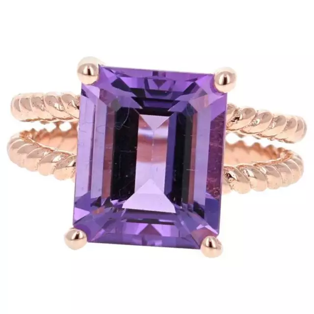 Roshe Jewels 5.51 Ct Amethyst 14K Rose Gold Solitaire Ring Emerald Cocktail 7