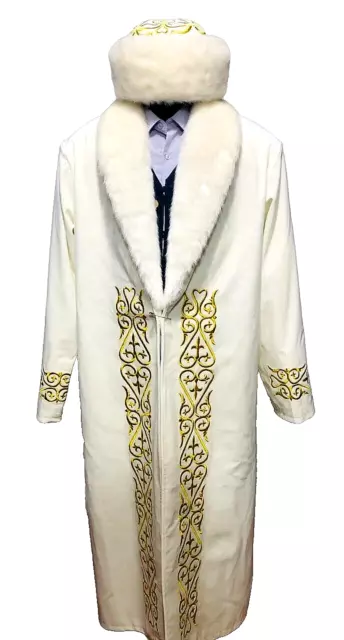 Shapan Chapan Kazakh Mongol Ethnic Luxury Clothing jacket (size Standard) white