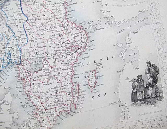C1854 SWEDEN & NORWAY Genuine Antique Map by Rapkin $12.58 - PicClick