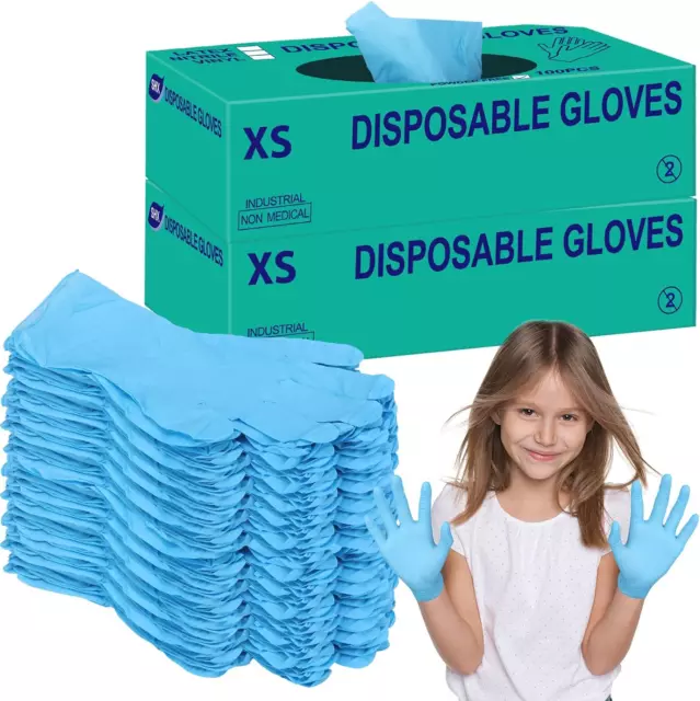 200 Pieces Kids Nitrile Gloves Disposable Gloves Kids Cleaning Gloves Blue House