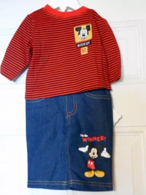 Disney Baby "Mckey Mouse"Boys Newborn 0/3 Months 2-Pc Red Top/Jeans Outfit Nwt
