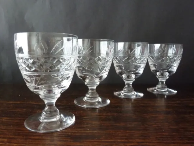 4x Stuart Crystal Imperial Cut Water Wine Glasses Goblets, NOT SIGNED h12,3cm