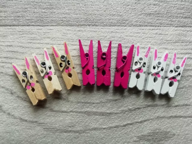 9 Pequeñas Ropa de Madera Clavijas Caras Divertidas Selección 2cm Talla