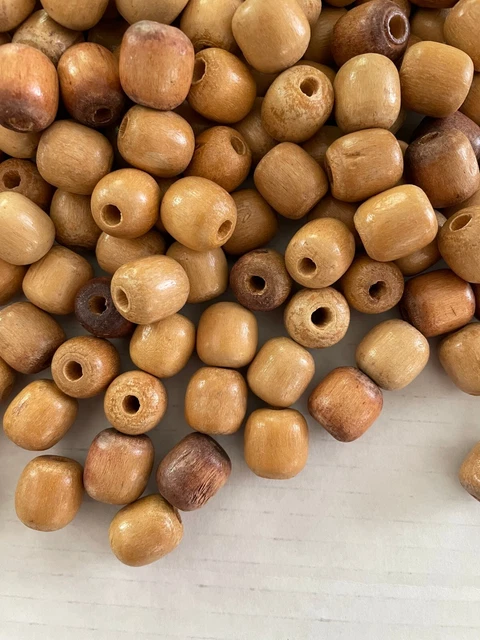 Lot of 250 Vintage Wood Barrel Macrame Craft Wooden Beads 17mm x 16mm x 5mm