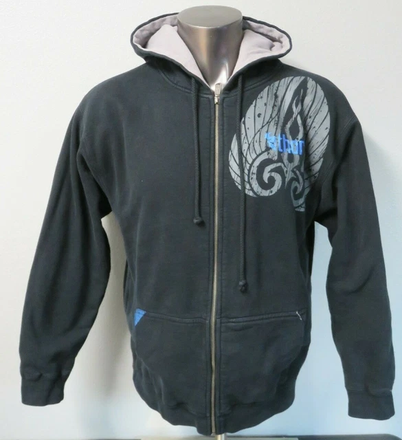 Mens THOR Black Full Zip Sweatshirt Sweater Size M Waffle Thermal Lined Hoodie