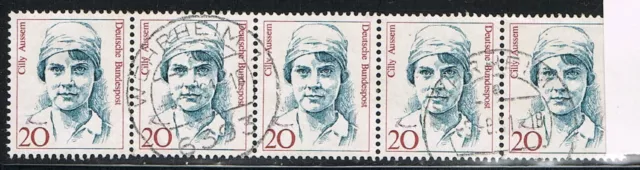 Frauen 1 DM Währung, waag 5er Streifen Mi.Nr. 1365 20Pf. gestempelt