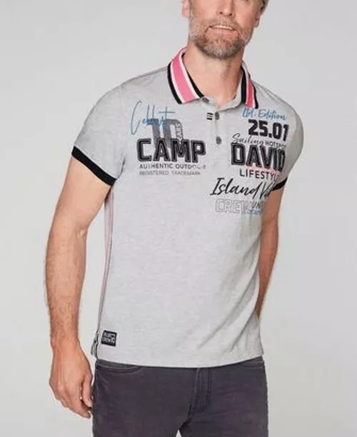 Camp David Camisa Polo para Hombre Gris