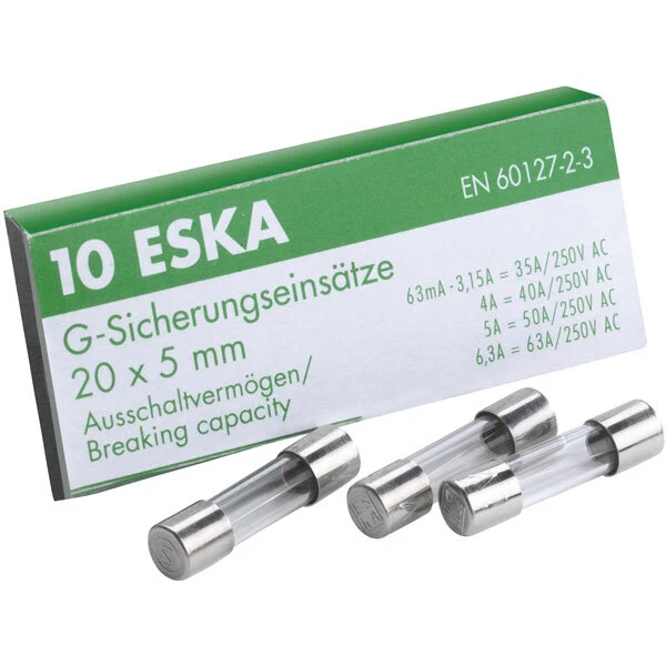 ESKA 522.511 0.25A Lent Coup Verre Fusible 5x20mm (Paquet 10)
