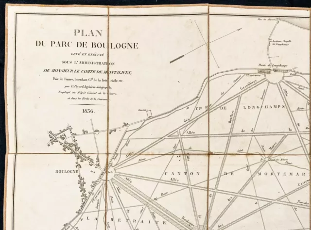 1836 - Ancien plan du bois de Boulogne à Paris - Carte géographique ancienne 3