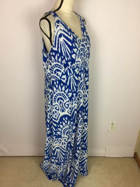 INC International Concepts Maxi Dress 1X Women Plus Blue White V-neck Sleeveless 3