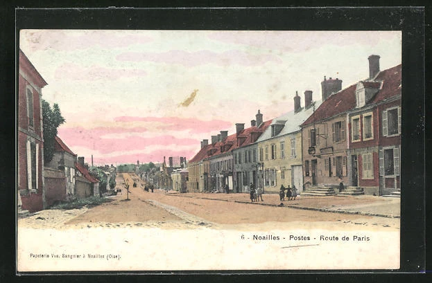 CPA Noailles, Postes, Route de Paris 1905
