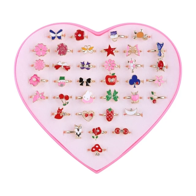 Colourful Rings 36PCS Alloy Adjustable Non-Rust Giftbox Filler Girls