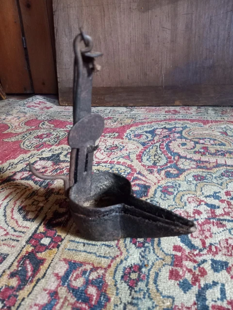 Antique Early Primitive Hand Forged Metal Iron Double Betty Grease Lamp 6"