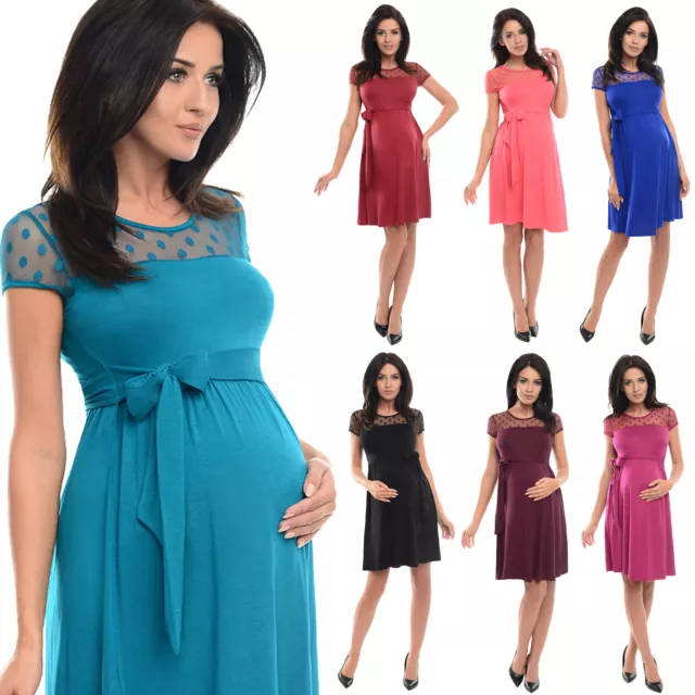 Purpless Short Sleeved Maternity And Pregnancy Dress With Polka Dot Lace D004