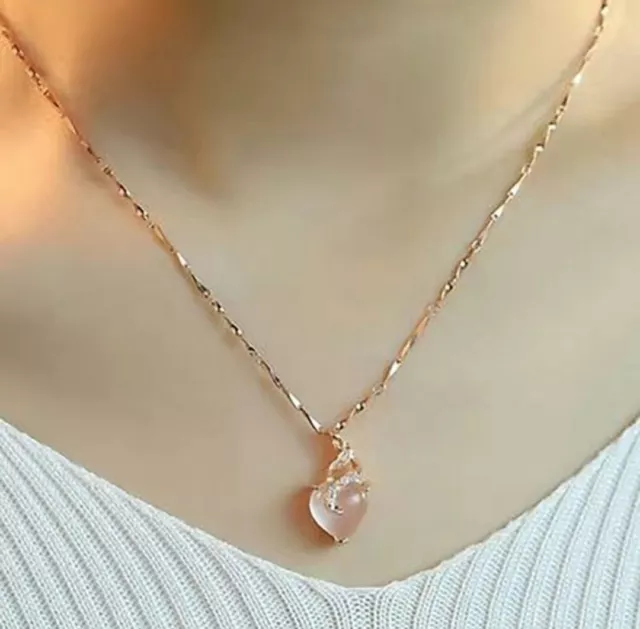 Love heart pink pendant necklace rose gold chain 925 Sterling Silver Jewellery