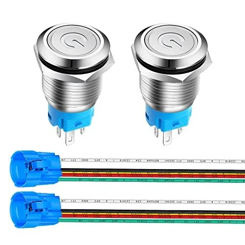 Gebildet 2 pièces 16mm Interrupteur Bouton Poussoir Non-Momentané en Acier Inoxy