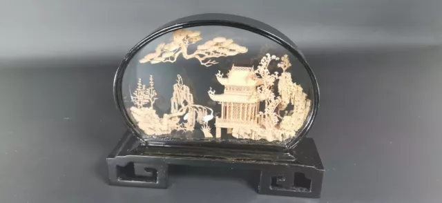 Kork Bild Diorama Korkschnitzerei Asiatisch, Japan, China Vintage Handarbeit NEU