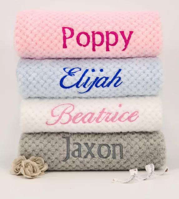Personalised Baby Blanket, embroidered name, Soft Touch Waffle
