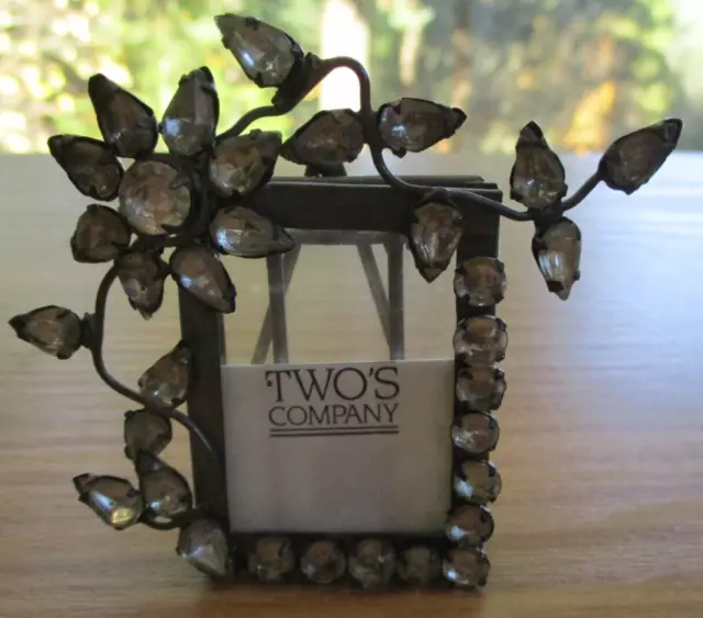 Vintage Two's Company Small Picture Frame Glass Rhinestones Silver 2"x3" India