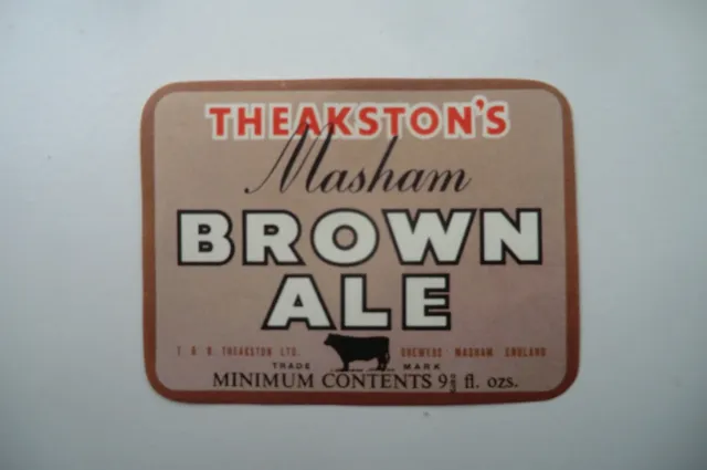 MINT THEAKSTON MASHAM BROWN ALE 9 2/3fl ozs BREWERY BEER BOTTLE LABEL
