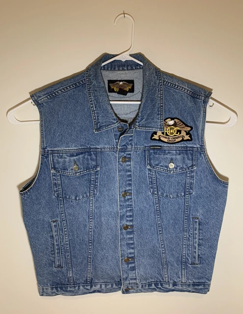 Harley Davidson Men’s Large Denim Vest 4 Pocket Genuine Authentic 100% Cotton