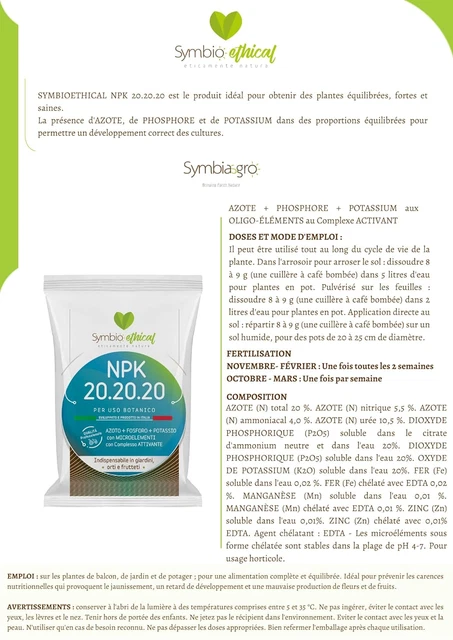 NPK 20-20-20 Fertilizzante Universale 1Kg. AZOTO FOSFORO POTASSIO Con ICROELEENTI E Coplesso