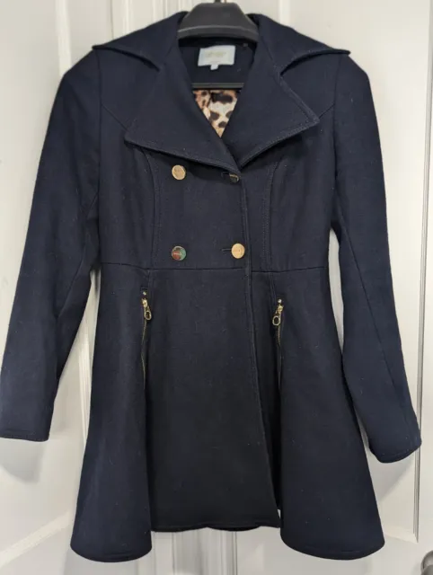 LAUNDRY Shelli Segal Women's Double-Breasted SKIRTED PEACOAT Coat NAVY Blue Sz S