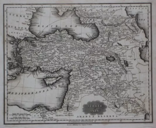 Original 1834 Map TURKEY IN ASIA Constantinople Aleppo Damascus Israel Palestine