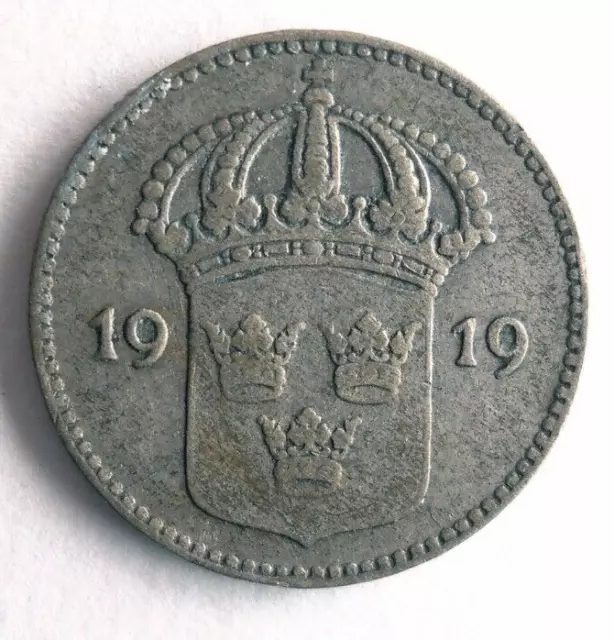 1919 SWEDEN 10 ORE - Excellent Vintage Silver Coin Sweden BIN #3