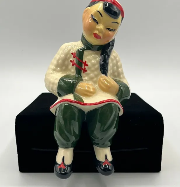 Adorable Ceramic Arts Studio Asian Girl With Braid Shelf Sitter Figurine
