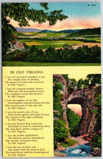 In Old Virginia Dual View Poem Natural Bridge VA Unposted Postcard