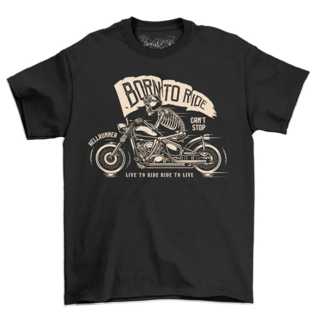 Born To Ride Skeleton Motorcycle Rider Vintage Cafe Racer Mens Motorbike T-Shirt