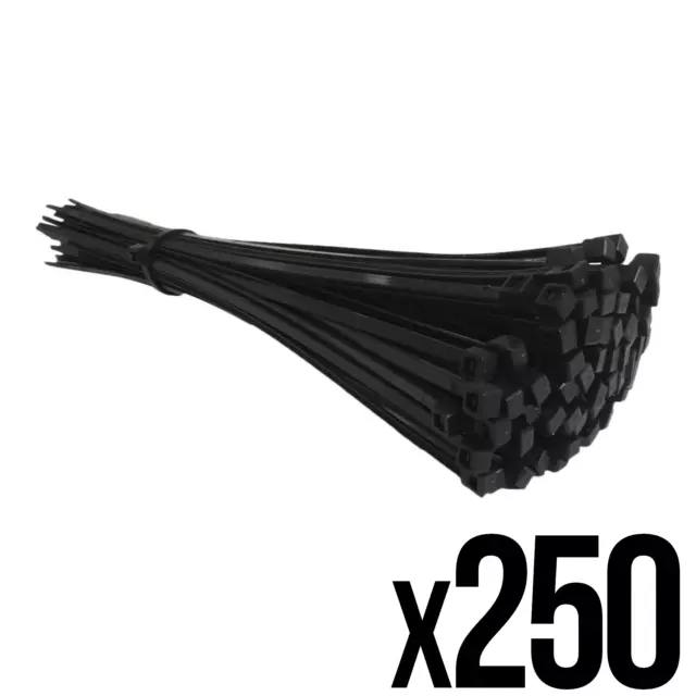 250 X 12" Black Cable Ties 300MMx4.8MM HEAVY DUTY Nylon Zip Tie Wraps Strong lon