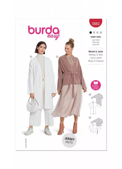 Burda 5883 Misses Jacke & Mantel Nähmuster Größen 8 - 18 Fähigkeit: Super