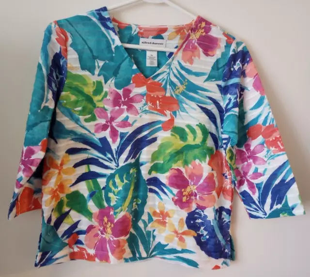 ALFRED DUNNER WOMANS Small Petite Top Shirt Floral 3/4 Sleeve Stretch ...