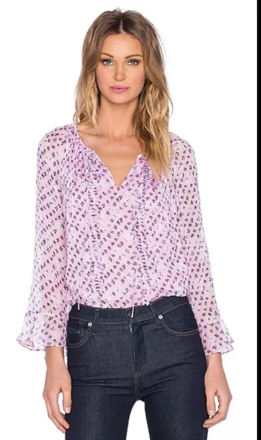 Diane Von Furstenberg Pink Silk Floral Simonia Blouse Ruffle Top Size 6  MRP$298