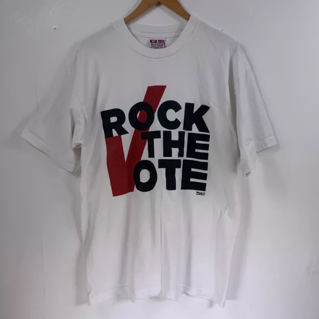 Rock The Vote T Shirt Large Bayside Tag Vintage MTV Stronger Together Made USA