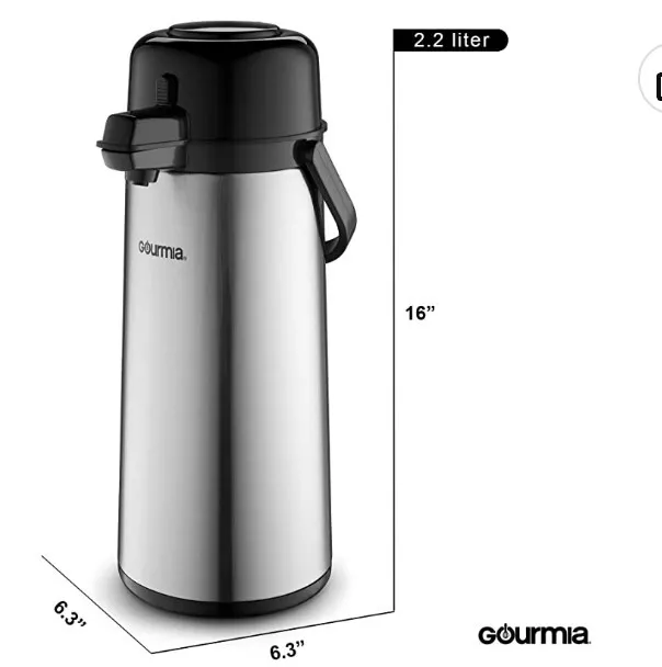 Gourmia GAP9820 AirPot Thermal Hot & Cold Beverage Carafe w Pump Dispenser 2.2L