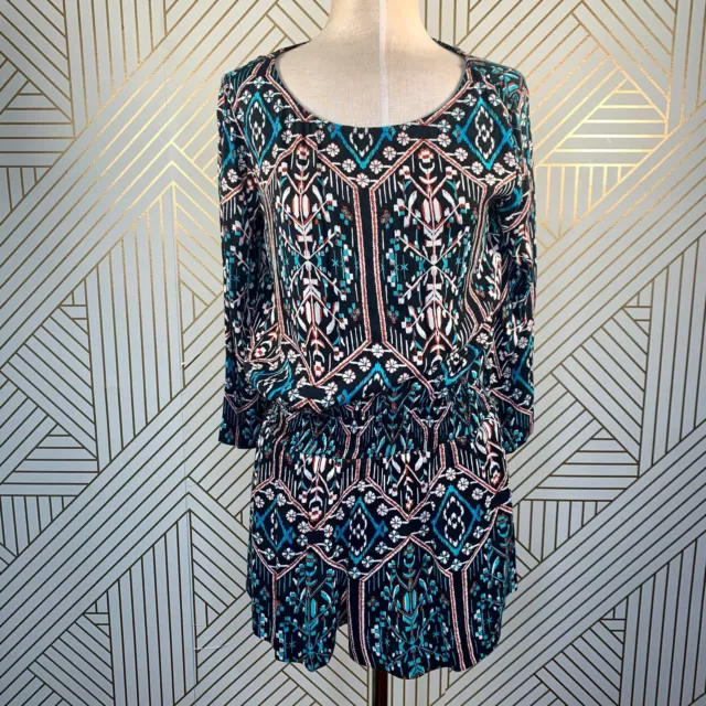 Ella Moss Flora Vista Romper Black Ikat Floral Blue Orange White Size S