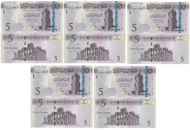 Libya - 5 pcs x 5 Dinars 2015 / 2016 P. 81 UNC Lemberg-Zp