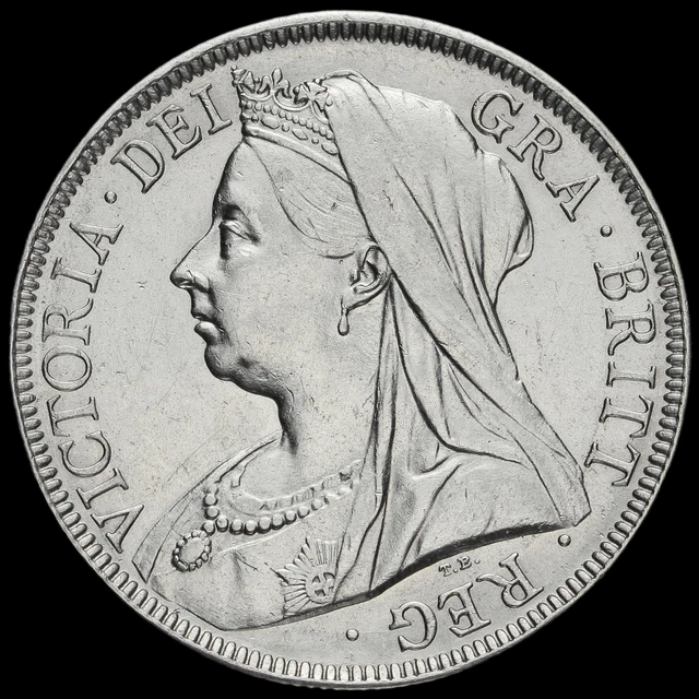 1901 Queen Victoria Veiled Head Silver Half Crown, EF