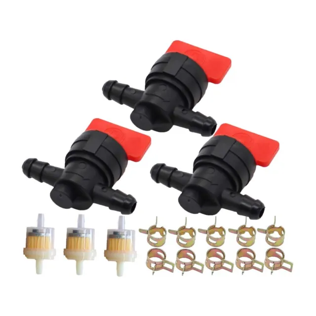 3Kit 1/4" In Line Fuel Gas Filter Shut Cut Off Valve Clamp Fit For B&S 698183