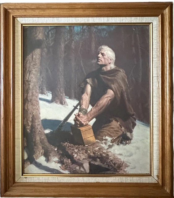 Vintage Tom Lovell Painting Lithograph Framed 18x21 Winter Landscape Figure Vintage Tom Lovell Painting Lithograph Framed 18x21 Winter Landscape Figure