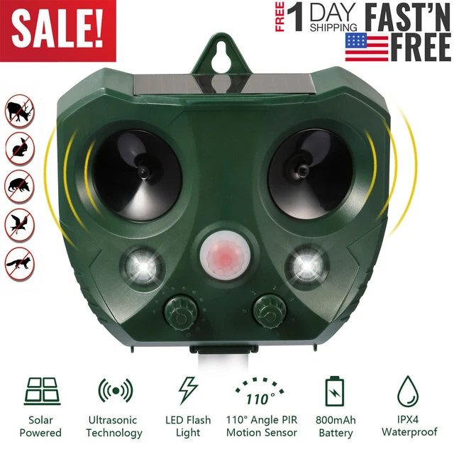 Ultrasonic Animal Pest Repeller Solar Powered Repellent Cat Dog Motion Deterrent